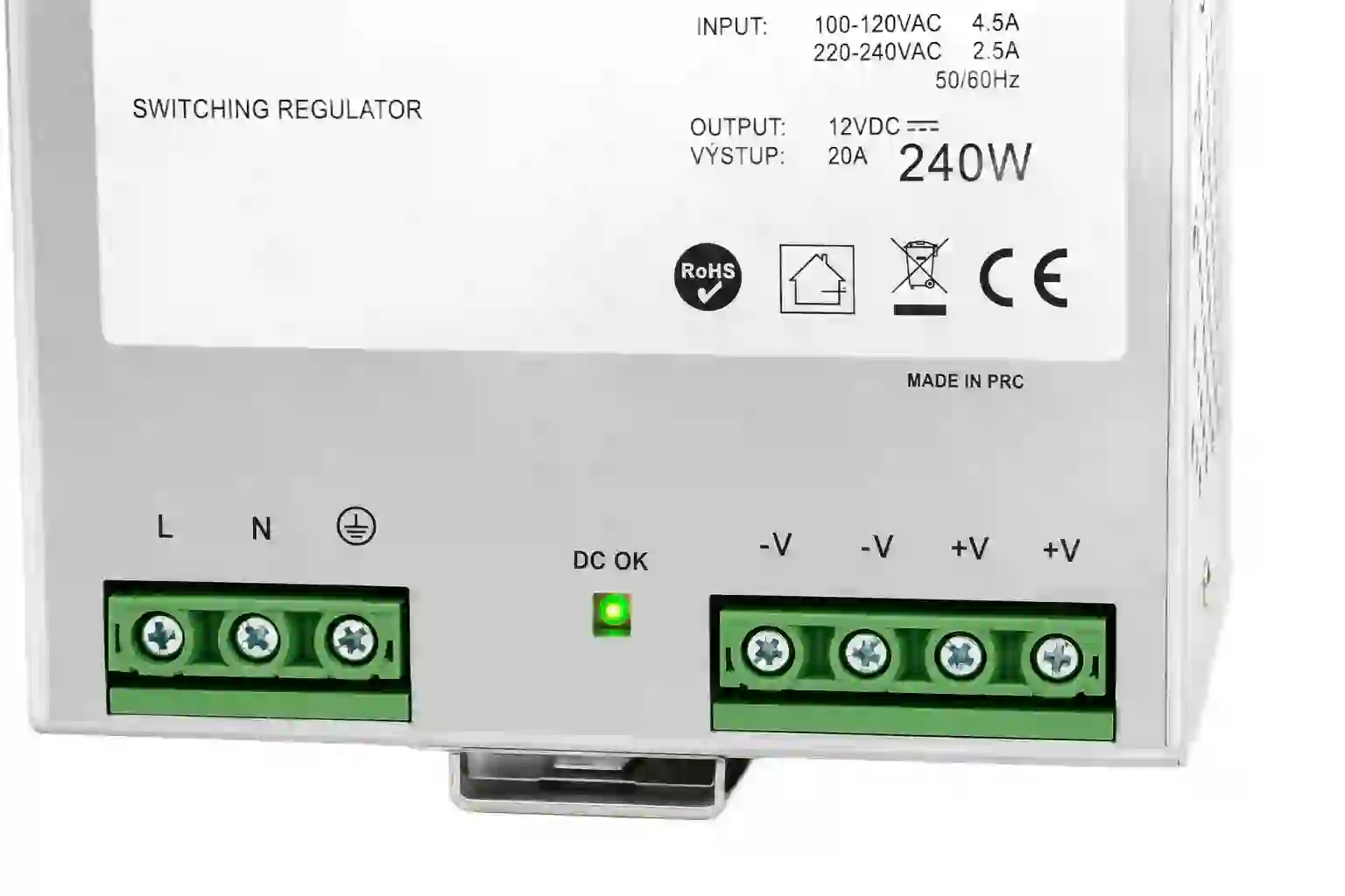 Ochranné funkce LED zdroje 12V 240W DIN TLDR-12-240 s ochranou přetížení přepětí přehřátí a zkratu